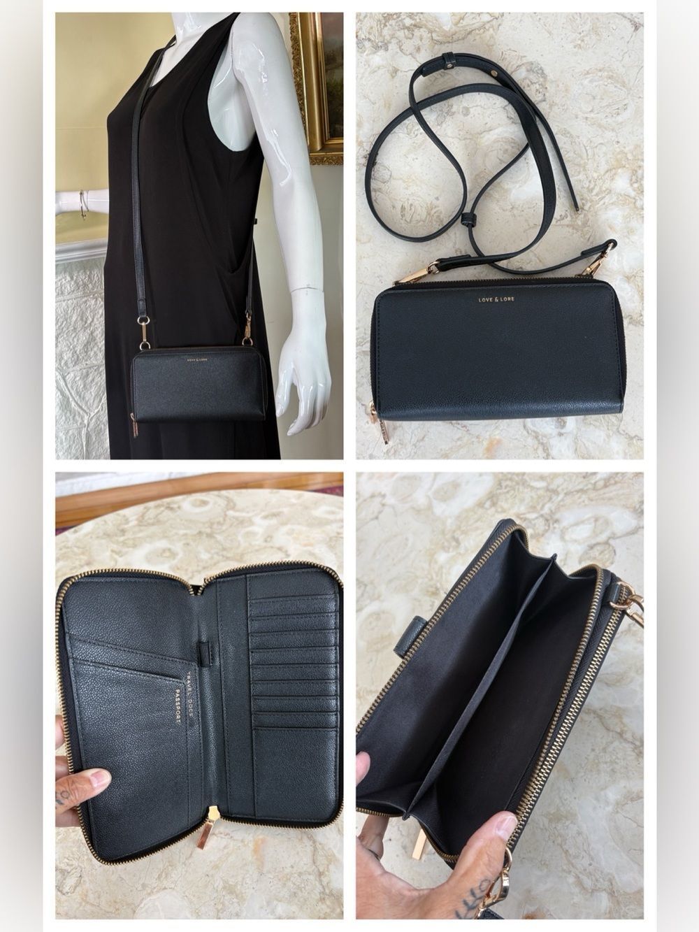 Love & Lore Black Crossbody Wallet / Travel Organizer